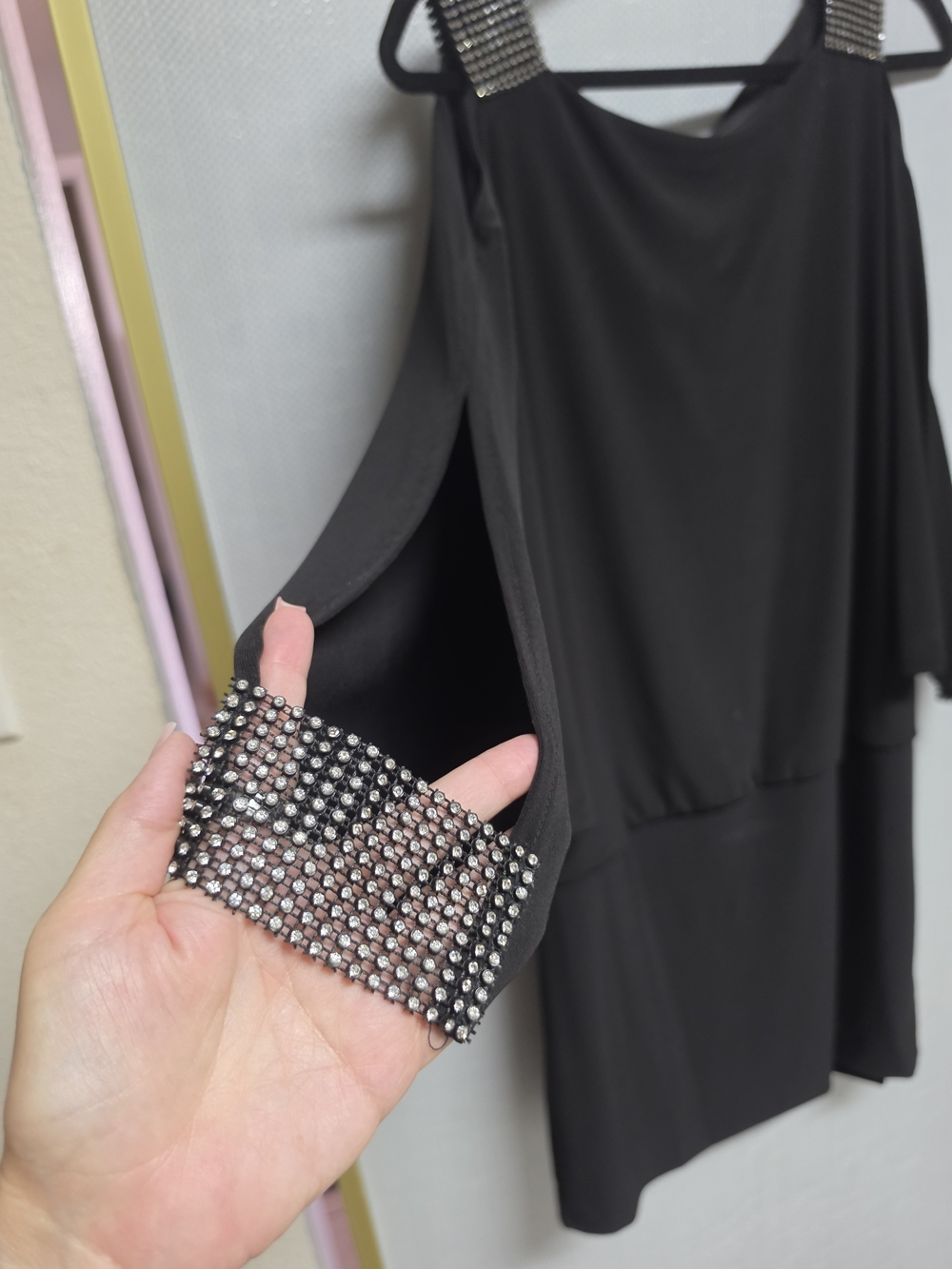 Black Rhinestone-Accent Mini Dress - Picture 2 of 4